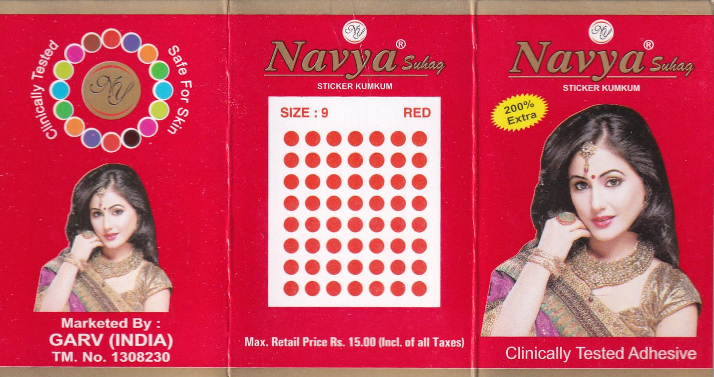 Coloured Bindi round Forehead Tika, Face Jewels Body Art Bollywood Bindis Self Adhesive Stickers Clinically Tested Safe for Skin - Size 3 to Size 10