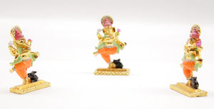 LORD GANESHA  DANCE GOLD & ORANGE COLOR CAR DASH BOARD SMALL STATUE HINDU METAL