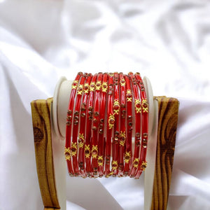 Indian Glass Bangles Set Of 12-Stone Work Women Girl Wedding Special Bangles