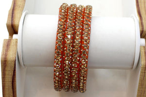 Glass Bangles Set of 4 - Golden Stone Decorated Bollywood Traditional Beautiful Bangle Set for Women Girl Wedding Special