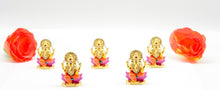 Load image into Gallery viewer, LORD GANESHA GOLD &amp; ORANGE COLOR GANPATI CAR DASH BOARD SMALL STATUE HINDU METAL