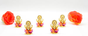 LORD GANESHA GOLD & ORANGE COLOR GANPATI CAR DASH BOARD SMALL STATUE HINDU METAL