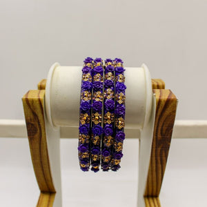 Indian Plastic Bangles Set 4-Stone&Flower Work Women Girl Wedding Special Bangle