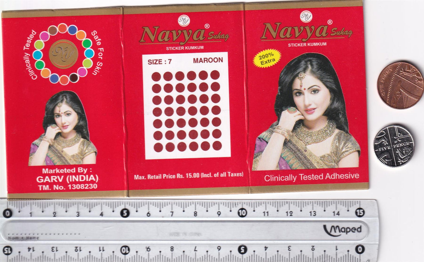 Coloured Bindi round Forehead Tika, Face Jewels Body Art Bollywood Bindis Self Adhesive Stickers Clinically Tested Safe for Skin - Size 3 to Size 10