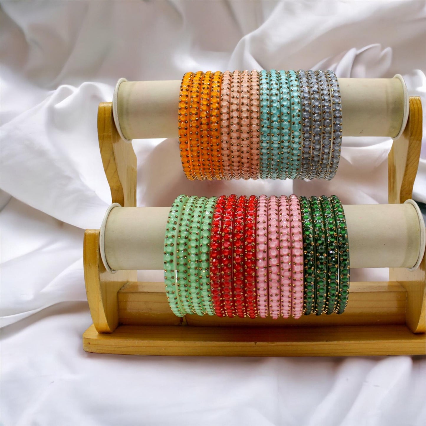 Indian Plastic Bangles Set of 4-Stone Work Women Girl Wedding Special Bangles