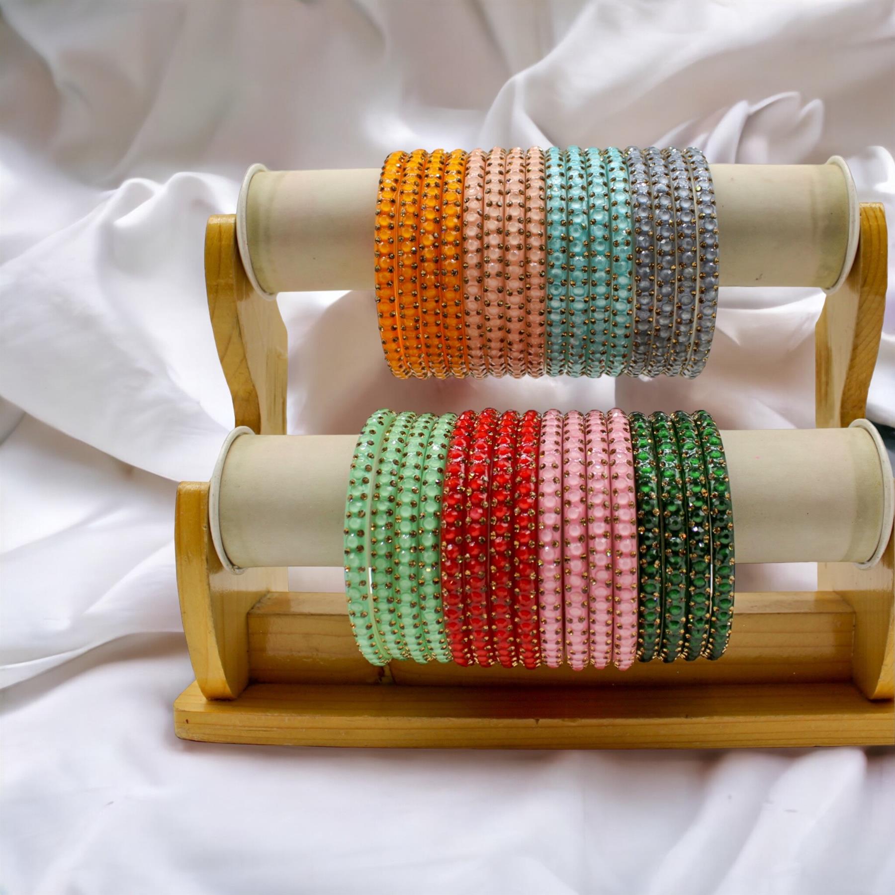 Indian Plastic Bangles Set of 4 Stone Work Women Girl Wedding Special Shri Venilals