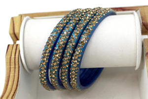 Glass Bangles Set of 4 - Golden Stone Decorated Bollywood Traditional Beautiful Bangle Set for Women Girl Wedding Special