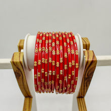 Load image into Gallery viewer, Indian Glass Bangles Set Dot Pattern Bollywood Wedding Style Set Of 12(Puja)