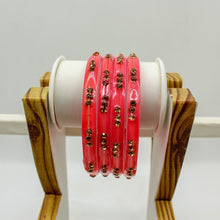 Load image into Gallery viewer, Indian Glass Bangles-Set Of 4 Stone Designed Bollywood Traditional