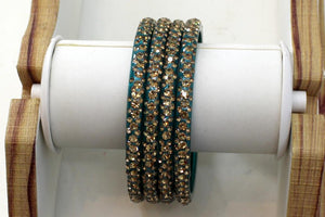 Glass Bangles Set of 4 - Golden Stone Decorated Bollywood Traditional Beautiful Bangle Set for Women Girl Wedding Special