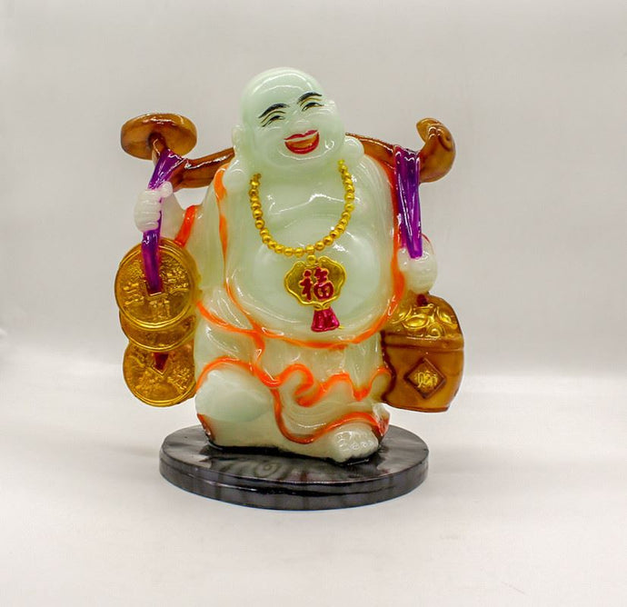 Buddha Figurine Lucky Laughing Buddha Statue White Fiber Home Decorations