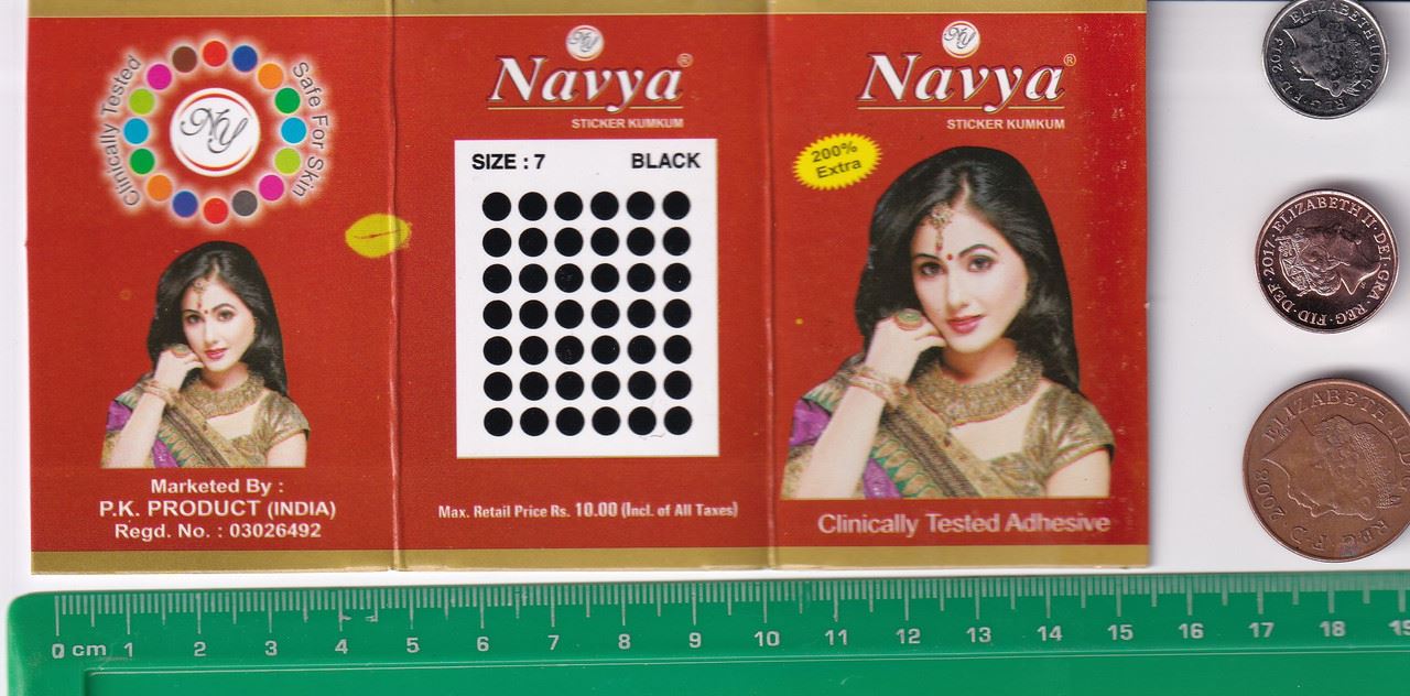 Coloured Bindi round Forehead Tika, Face Jewels Body Art Bollywood Bindis Self Adhesive Stickers Clinically Tested Safe for Skin - Size 3 to Size 10