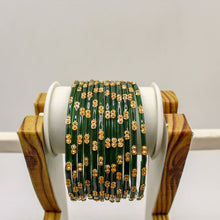 Load image into Gallery viewer, Indian Glass Bangles Set Dot Pattern Bollywood Wedding Style Set Of 12(Puja)