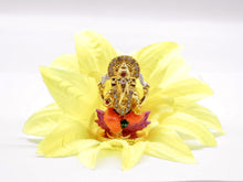 Load image into Gallery viewer, LORD GANESHA GOLD &amp; ORANGE COLOR GANPATI CAR DASH BOARD SMALL STATUE HINDU METAL