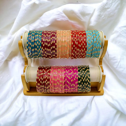 Indian Glass Bangles Set Dot Pattern Bollywood Wedding Style Set Of 12(Puja)