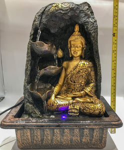 Buddha Water Fountain Goldon Buddha with LED Light Indoor Water Fountain