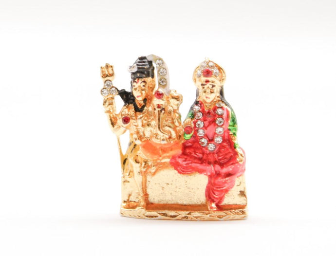 LORD SHANKAR FAMILY GOLD COLOR SHANKAR CAR DASH BOARD SMALL STATUE HINDU METAL
