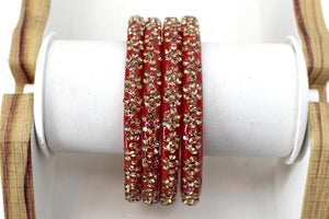Glass Bangles Set of 4 - Golden Stone Studded Bollywood Traditional Beautiful Bangle Set for Women Girl Wedding Favour