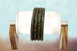 Glass Bangles Set of 4 - Golden Stone Decorated Bollywood Traditional Beautiful Bangle Set for Women Girl Wedding Special