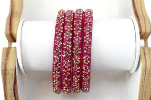 Glass Bangles Set of 4 - Golden Stone Studded Bollywood Traditional Beautiful Bangle Set for Women Girl Wedding Favour