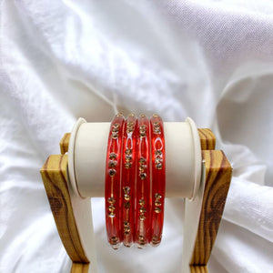 Indian Glass Bangles-Set Of 4 Stone Designed Bollywood Traditional
