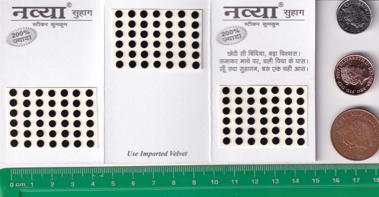 Coloured Bindi round Forehead Tika, Face Jewels Body Art Bollywood Bindis Self Adhesive Stickers Clinically Tested Safe for Skin - Size 3 to Size 10