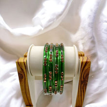 Load image into Gallery viewer, Indian Glass Bangles-Set Of 4 Stone Designed Bollywood Traditional