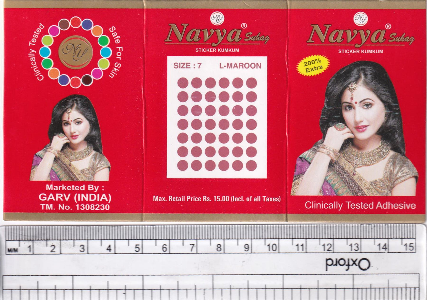 Coloured Bindi round Forehead Tika, Face Jewels Body Art Bollywood Bindis Self Adhesive Stickers Clinically Tested Safe for Skin - Size 3 to Size 10