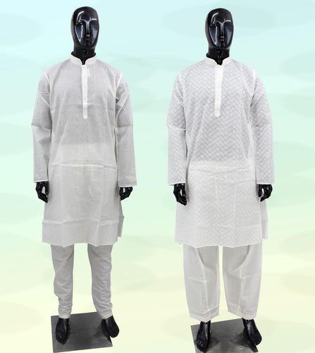Men's Cotton Kurta Pyjama Set Achkan - White