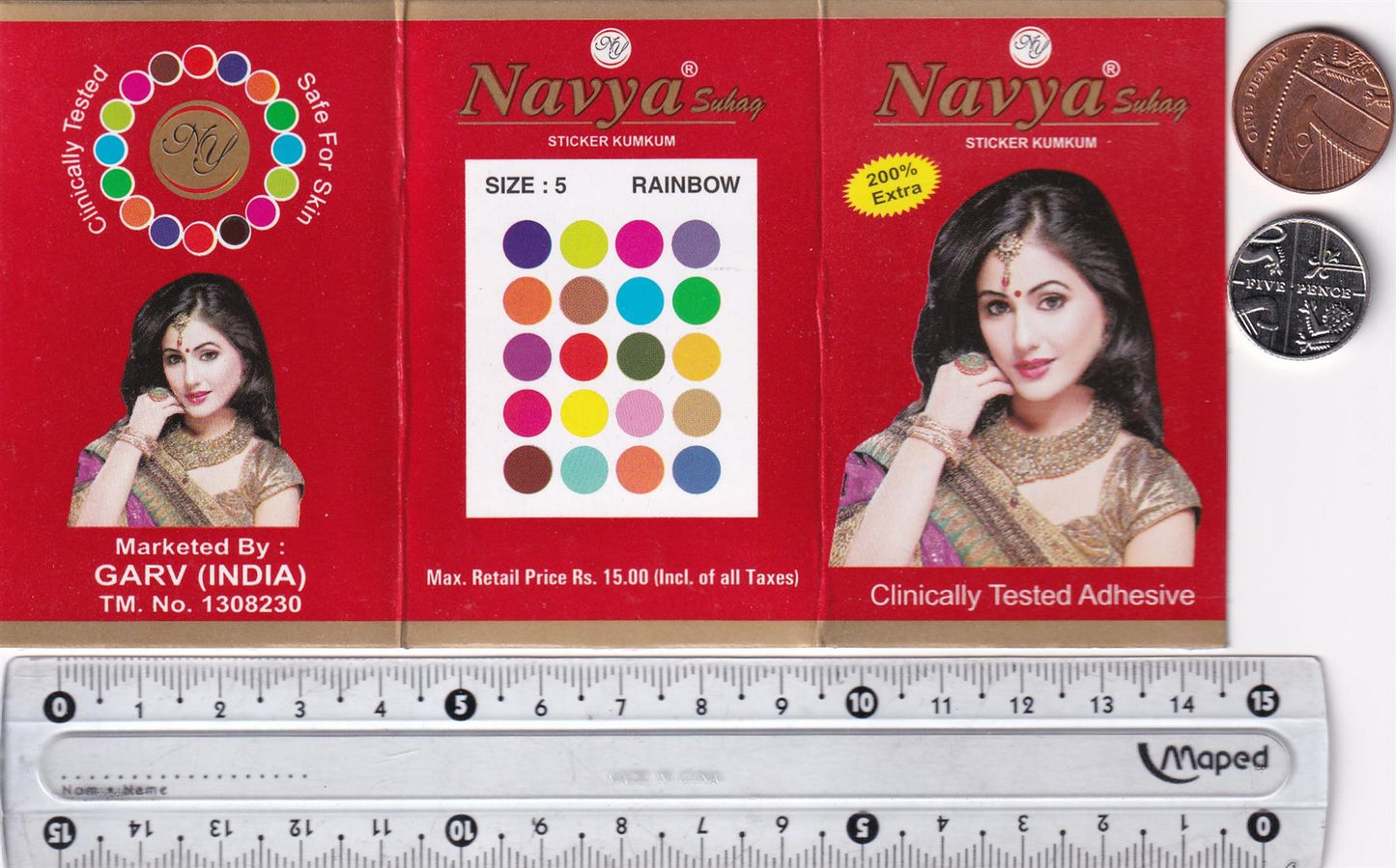 Coloured Bindi round Forehead Tika, Face Jewels Body Art Bollywood Bindis Self Adhesive Stickers Clinically Tested Safe for Skin - Size 3 to Size 10