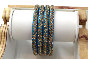 Glass Bangles Set of 4 - Golden Stone Decorated Bollywood Traditional Beautiful Bangle Set for Women Girl Wedding Special