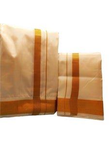 Velcron Veshti Dhoti Mundu Vatti Vetti Sattai for Men Pattu Silk Blend with Ready Angavastram Shawl