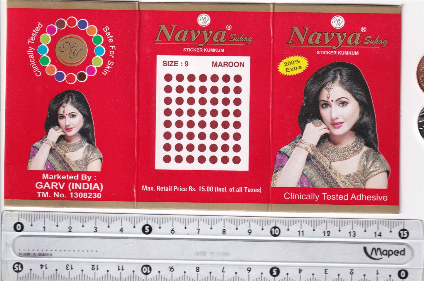 Coloured Bindi round Forehead Tika, Face Jewels Body Art Bollywood Bindis Self Adhesive Stickers Clinically Tested Safe for Skin - Size 3 to Size 10