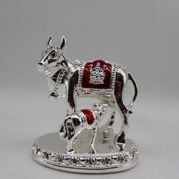 Kamdhenu Cow Gau Mata,Nandi cow Statue Kamdhenu Hindu God For Home Decor Silver