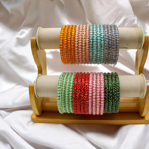 Indian Plastic Bangles Set of 4-Stone Work Women Girl Wedding Special Bangles