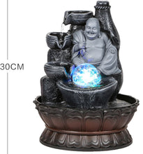 Load image into Gallery viewer, Buddha Water Fountain GREY Buddha with LED Light Indoor Water Fountain