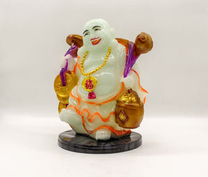 Buddha Figurine Lucky Laughing Buddha Statue White Fiber Home Decorations