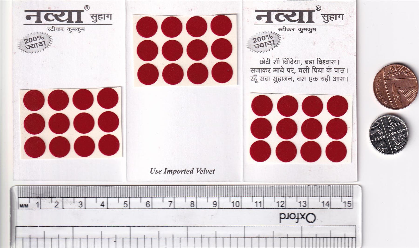 Coloured Bindi round Forehead Tika, Face Jewels Body Art Bollywood Bindis Self Adhesive Stickers Clinically Tested Safe for Skin - Size 3 to Size 10