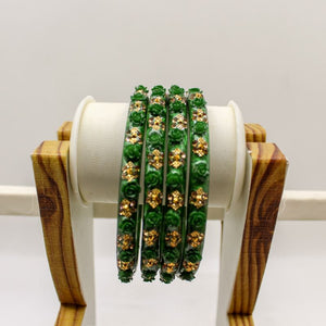 Indian Plastic Bangles Set 4-Stone&Flower Work Women Girl Wedding Special Bangle