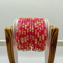 Load image into Gallery viewer, Indian Glass Bangles Set Of 12-Stone Work Women Girl Wedding Special Bangles