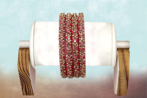 Glass Bangles Set of 4 - Golden Stone Studded Bollywood Traditional Beautiful Bangle Set for Women Girl Wedding Favour