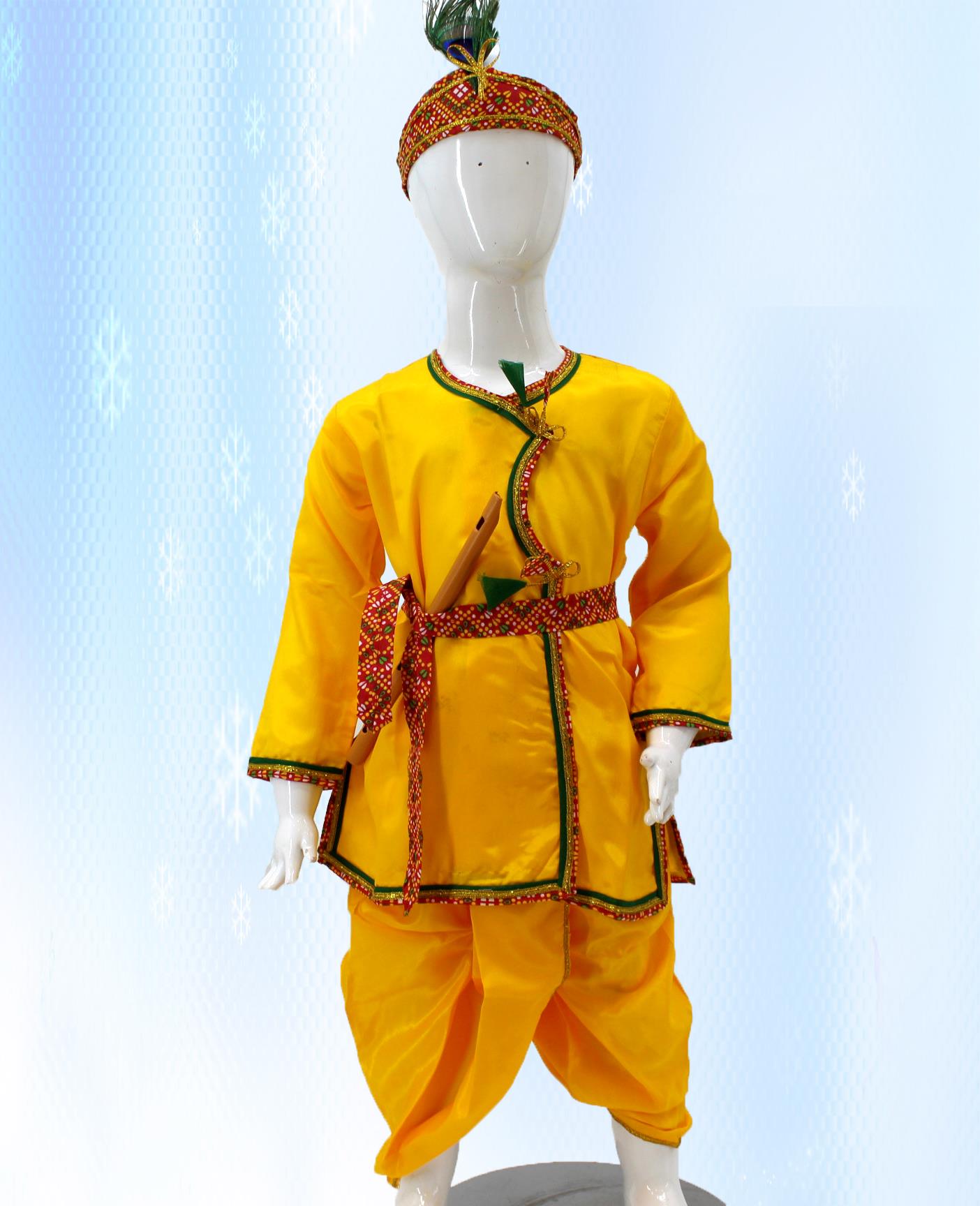 Krishna Suit Fancy Dress in Art Silk Fabric for Kid for Krishnaleela / Janmashtami / Kanha / Mythological Character Costume