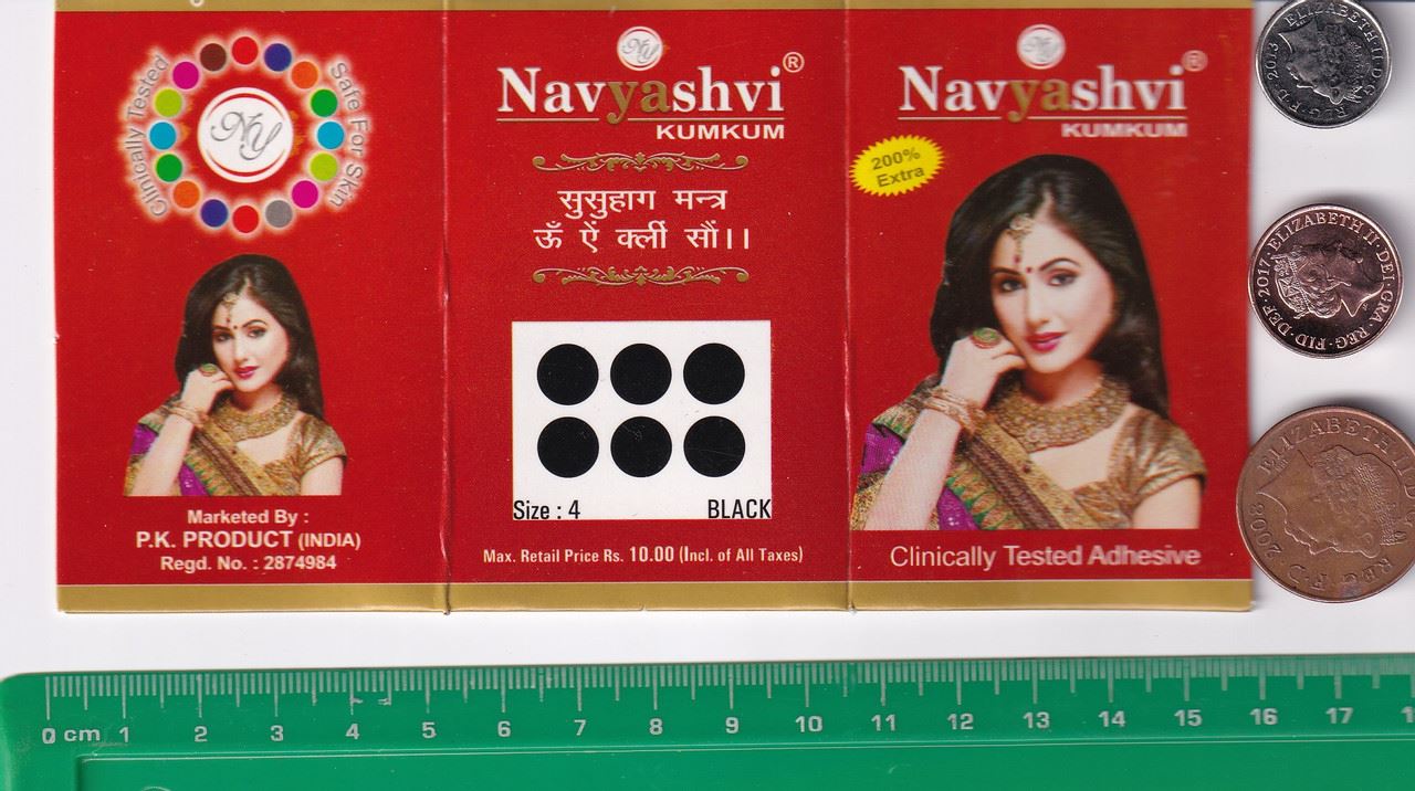 Coloured Bindi round Forehead Tika, Face Jewels Body Art Bollywood Bindis Self Adhesive Stickers Clinically Tested Safe for Skin - Size 3 to Size 10