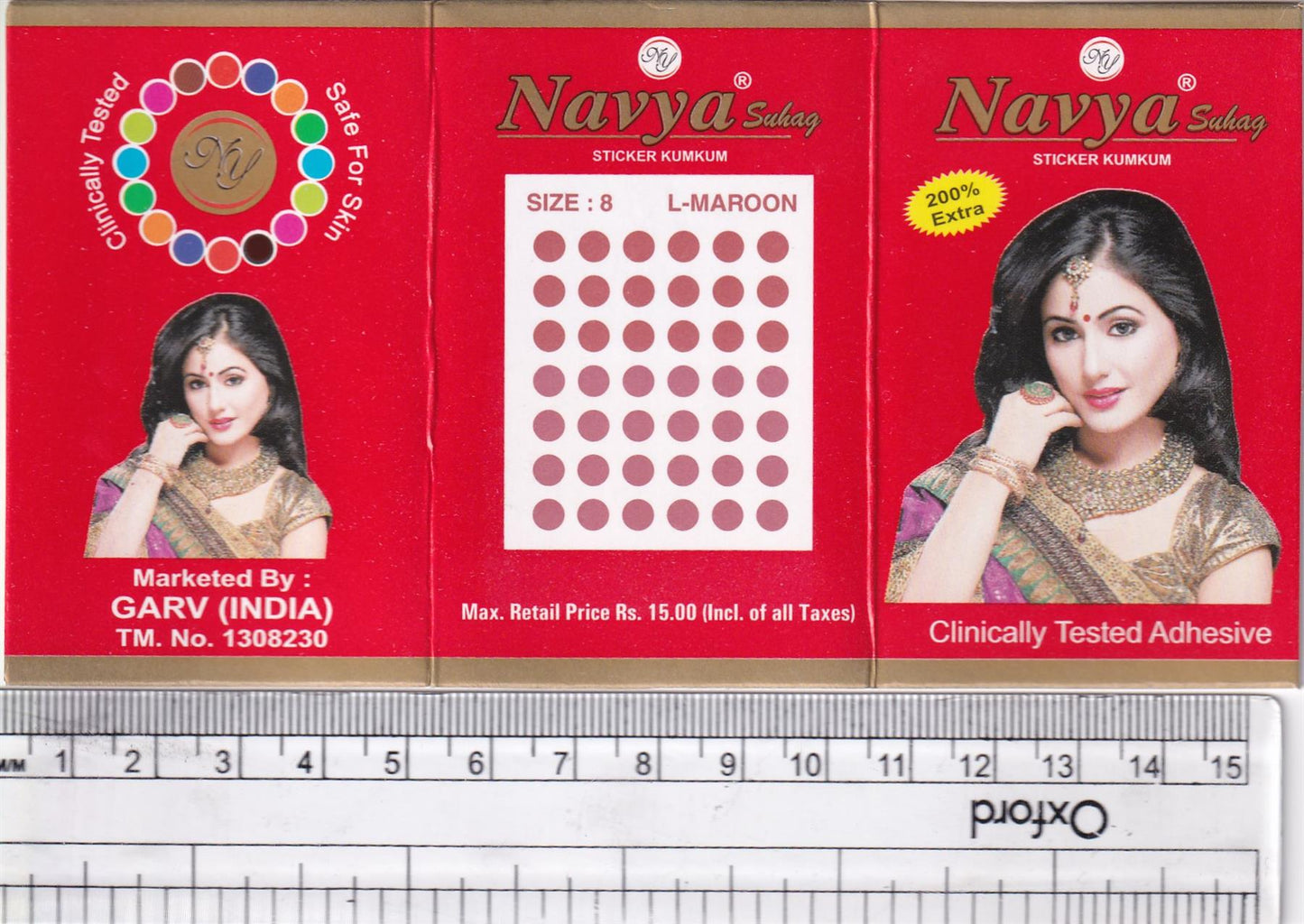 Coloured Bindi round Forehead Tika, Face Jewels Body Art Bollywood Bindis Self Adhesive Stickers Clinically Tested Safe for Skin - Size 3 to Size 10