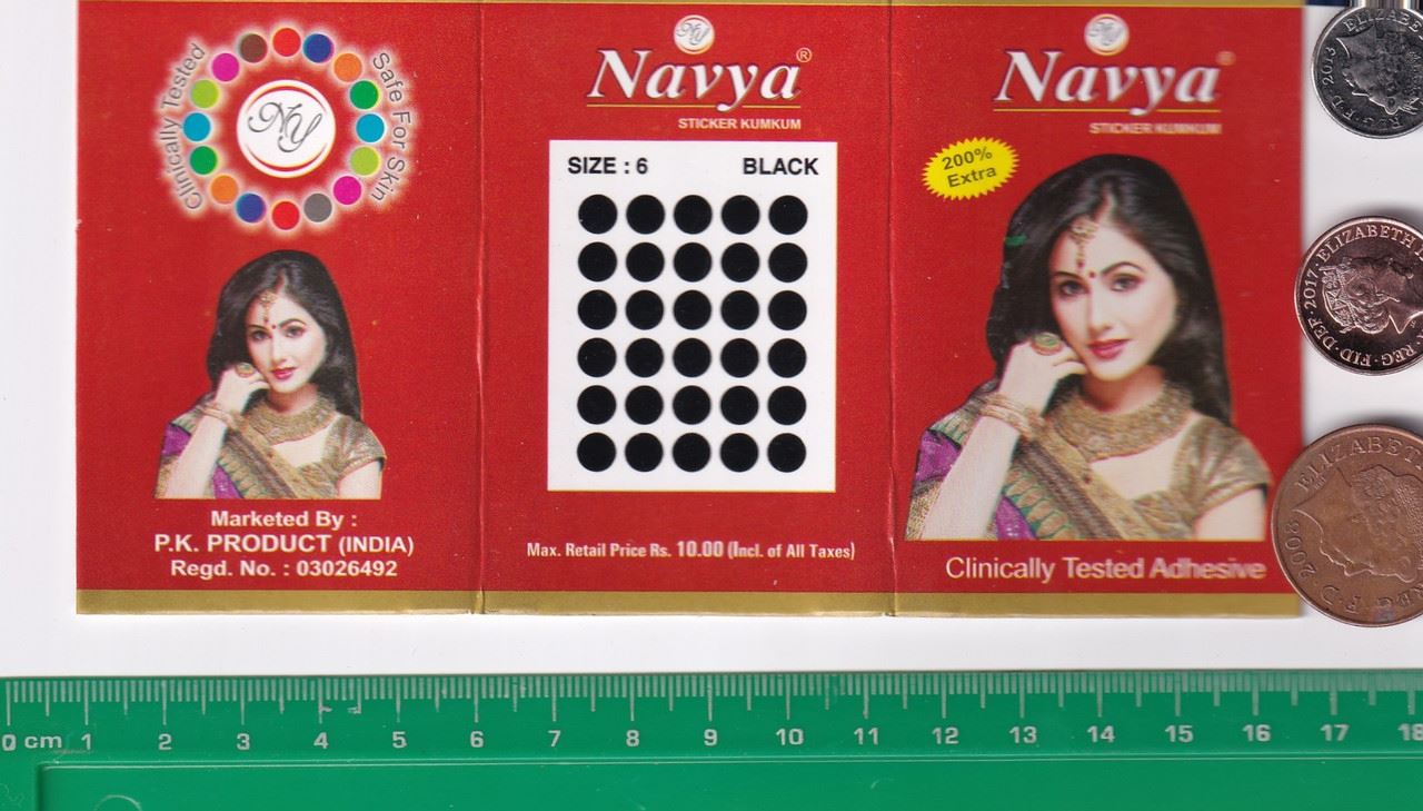 Coloured Bindi round Forehead Tika, Face Jewels Body Art Bollywood Bindis Self Adhesive Stickers Clinically Tested Safe for Skin - Size 3 to Size 10