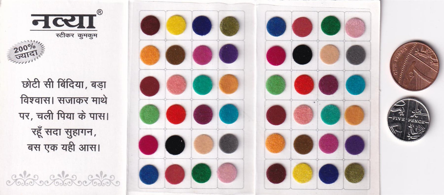 Coloured Bindi round Forehead Tika, Face Jewels Body Art Bollywood Bindis Self Adhesive Stickers Clinically Tested Safe for Skin - Size 3 to Size 10
