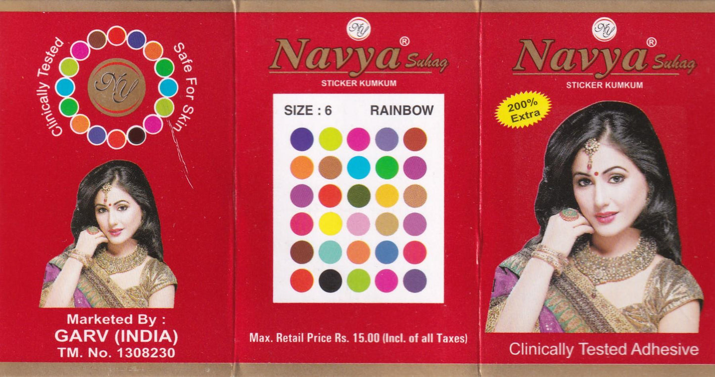 Coloured Bindi round Forehead Tika, Face Jewels Body Art Bollywood Bindis Self Adhesive Stickers Clinically Tested Safe for Skin - Size 3 to Size 10