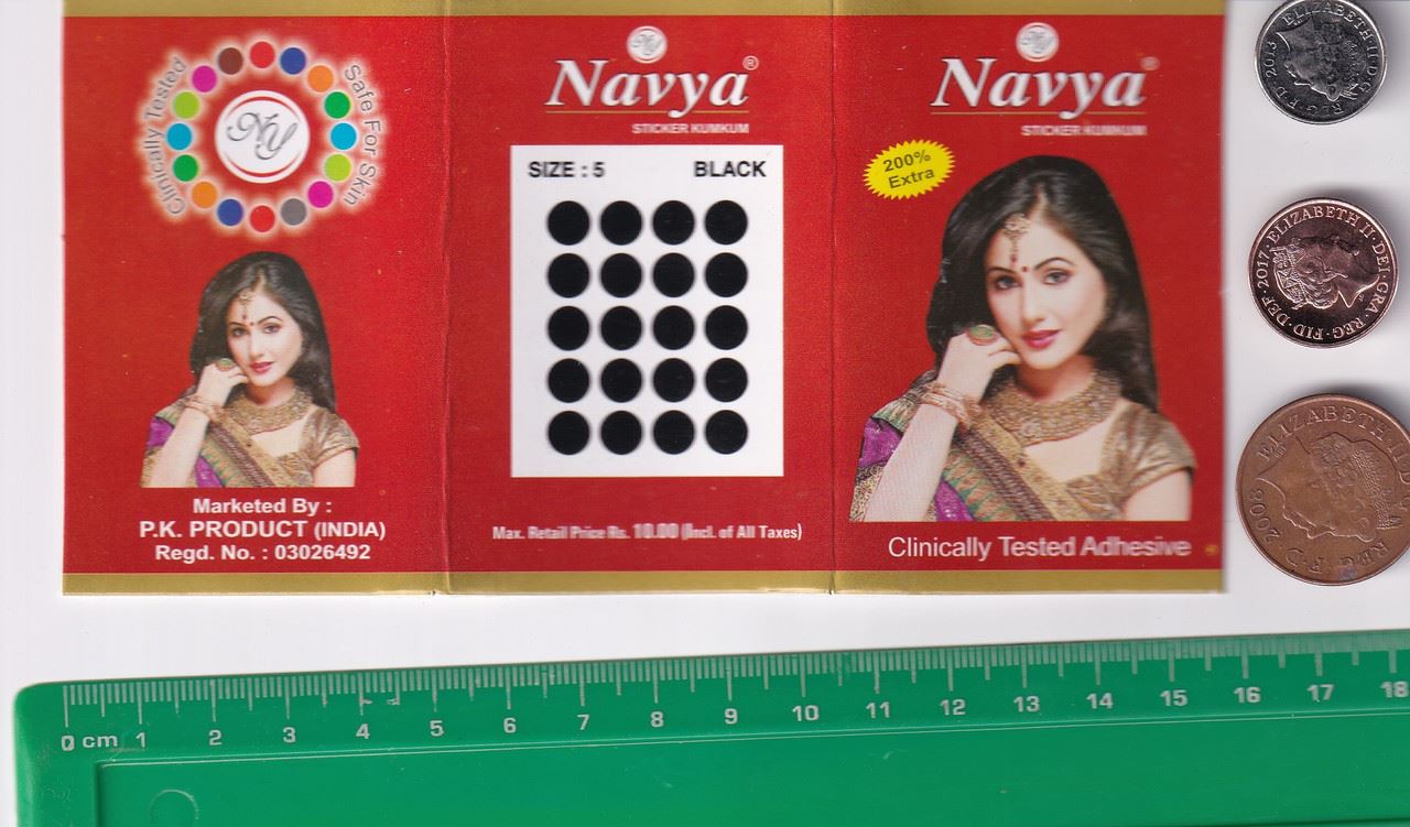 Coloured Bindi round Forehead Tika, Face Jewels Body Art Bollywood Bindis Self Adhesive Stickers Clinically Tested Safe for Skin - Size 3 to Size 10