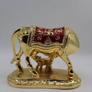 Kamdhenu Cow Gau Mata,Nandi cow Statue Kamdhenu Hindu God For Home Decor Gold