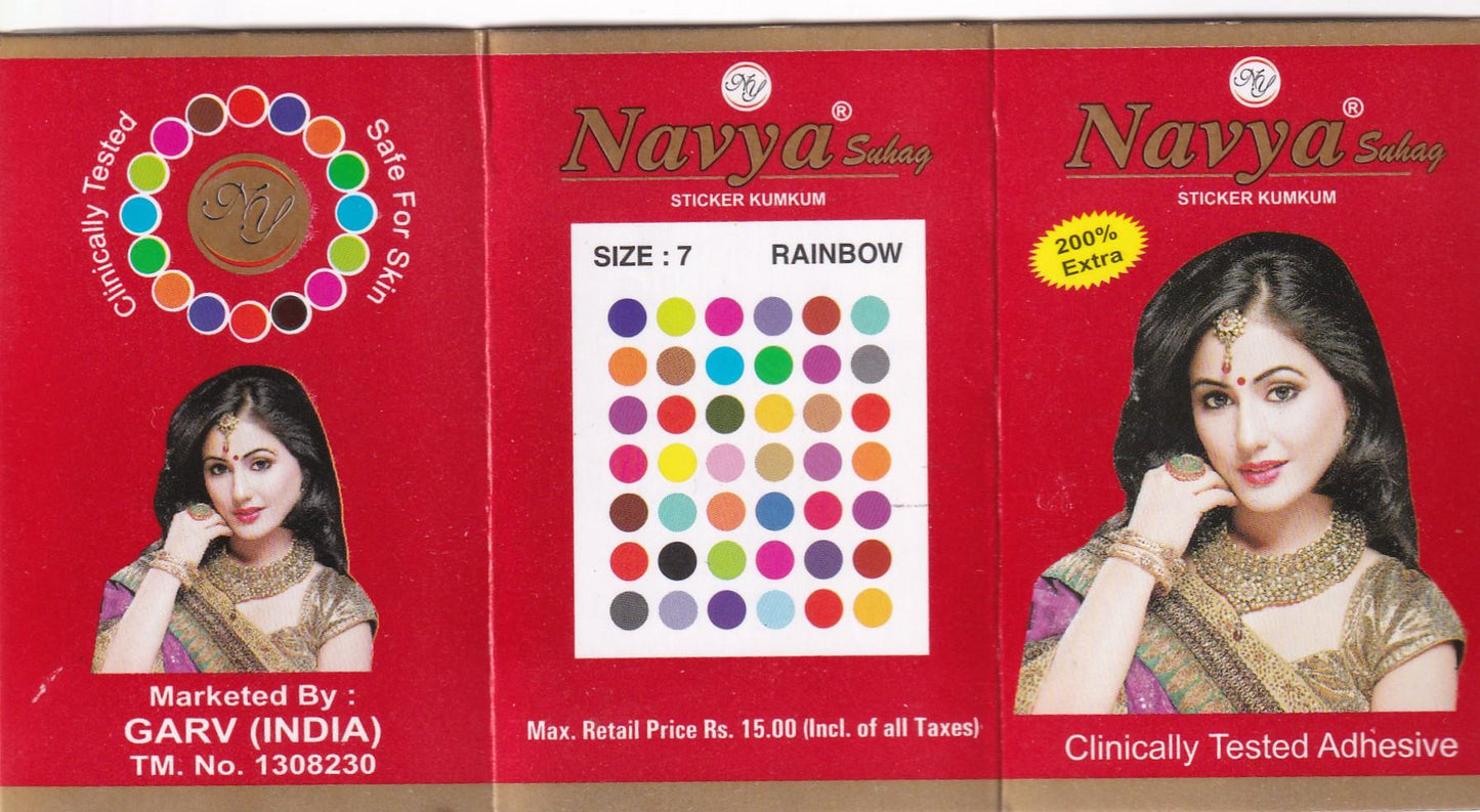 Coloured Bindi round Forehead Tika, Face Jewels Body Art Bollywood Bindis Self Adhesive Stickers Clinically Tested Safe for Skin - Size 3 to Size 10